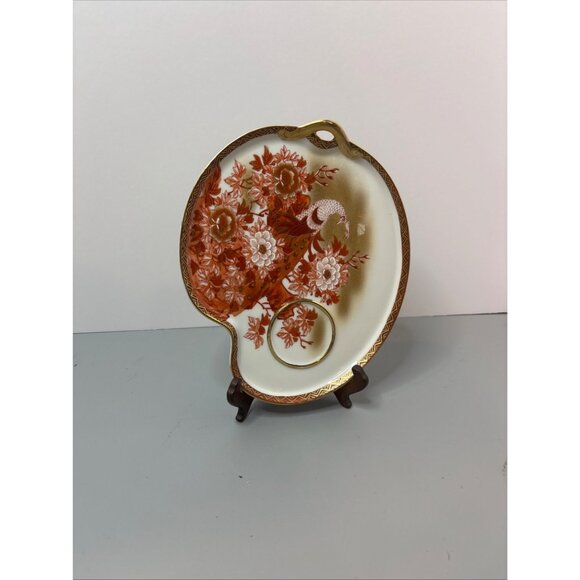 Vintage Japanese Imari Hand-Painted Porcelain Dish With Peacock & Floral Motif - Picture 2 of 11